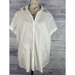 Talbots Button Front Blouse Womens 18 Short Sleeve Collar V Neck Cotton Stretch